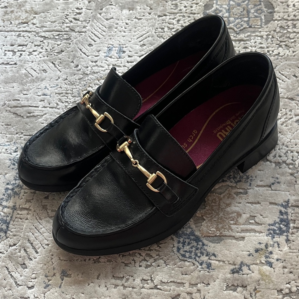 Munro Black Loafers with Gold Detail